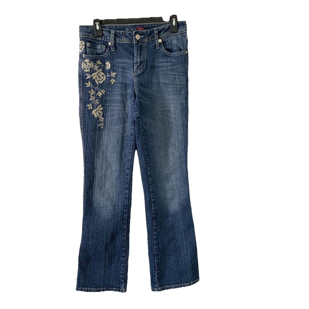 Vtg Gitano Womens 6 Jeans Embroidery Flowers Gold Metallic Boot Cut Y2K
